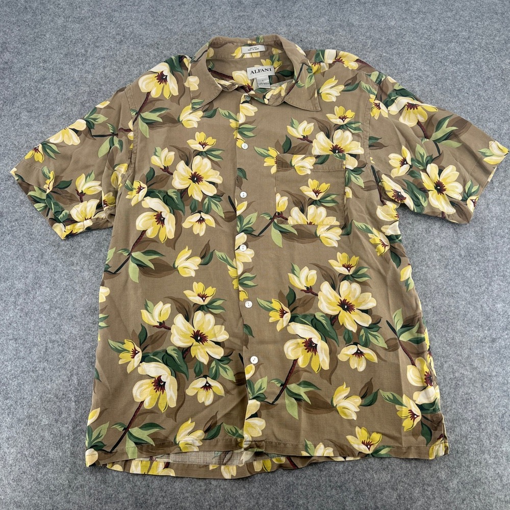 Alfani Mens Vintage 100% Hawaiian Silk Floral Button Down Large L